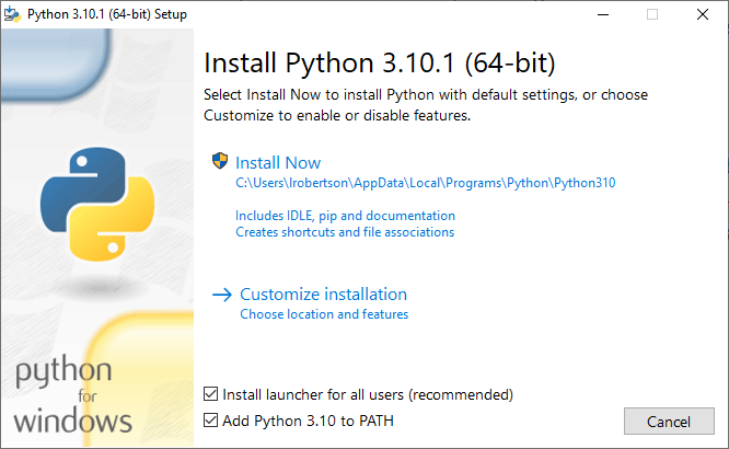 Installing Python from an executable